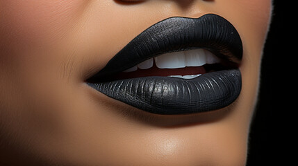 Lips painted black on the cover of 'LIPS'. Mysterio's Lips: Eclipse of Style on the Cover of 'LIPS'. Intenso Noir: Deeply Black Lips on the Cover of 'LIPS'.
