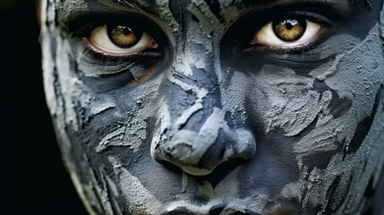 Close up of a Camouflage painted face.