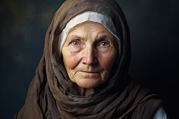 portrait of old peasant woman in old clothes, generative ai 