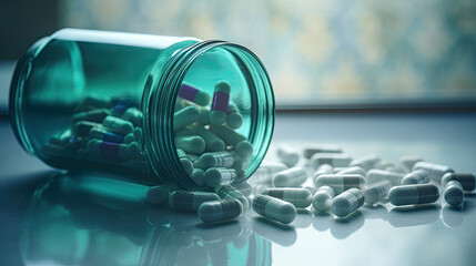 Prescription Opioids on Mirror Table - Concept of Addiction and Overdose