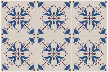 Ceramic Tiles. Hydraulic ceramic. Digital design. Portuguese floral decorative ornament.