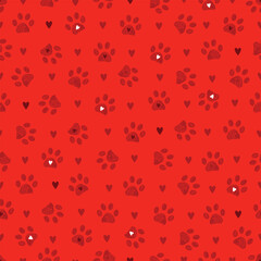 Red colored paw prints seamless pattern