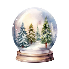 Snow Globe For Christmas Event. Watercolor Style. AI Generated
