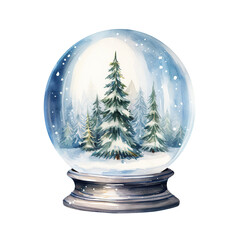Snow Globe For Christmas Event. Watercolor Style. AI Generated