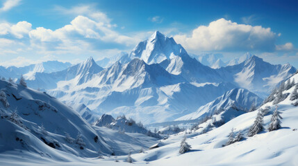 Obraz premium Serene Alpine Landscape: A Snowy Paradise. Generative AI