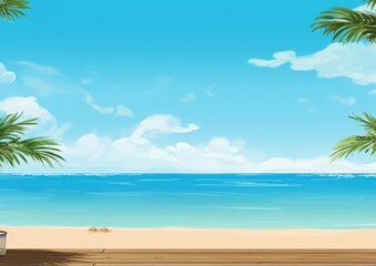 A serene beach with palm trees swaying in the gentle breeze
