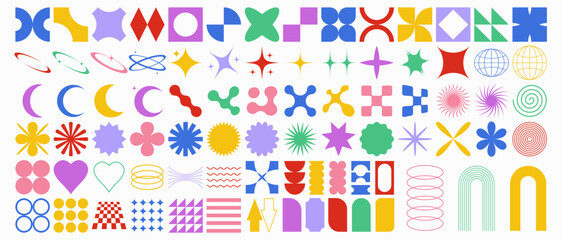 Big vector set of brutalist geometric shapes. Modern abstract graphic design elements. Vector illustration
