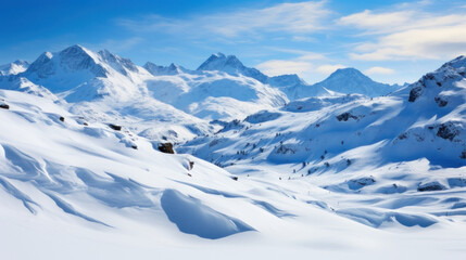 Fototapeta premium Snow-Drapped Mountains: A Winter Wonderland. Generative AI
