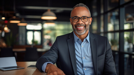 Fototapeta premium Smiling Middle-Aged Businessman in Corporate Meeting: A Portrait