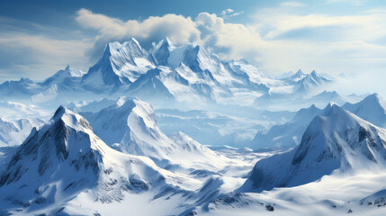 Fototapeta na wymiar Snow-Drapped Mountains: A Winter Wonderland. Generative AI
