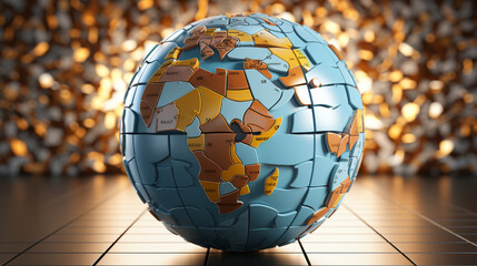 A world globe as a puzzle, with each piece representing a different aspect of comprehensive healthcare