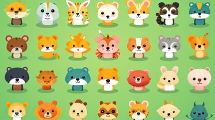  a bunch of different animals that are on a green background.  generative ai