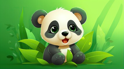 a panda bear sitting on top of a lush green field.  generative ai
