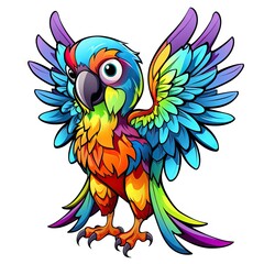  a colorful bird with wings spread out and eyes wide open.  generative ai