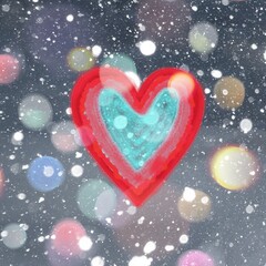 Winter snow background with Red heart