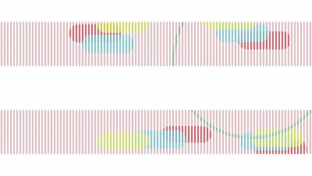 Risograph Aesthetic motion graphic. Red stripes with circle shapes appearing in the screen on white background. Different elements and symbols. Abstract risograph aesthetic animation.