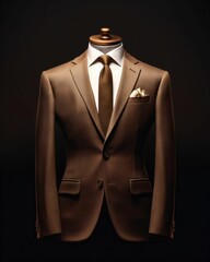 Elegant Brown Men's Suit Isolated on Black Background