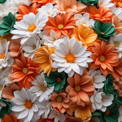 Green,white, orange flowers, ia generated