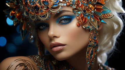 beautiful blonde with a magnificent hairstyle and a luxurious crown. fashionable portrait.