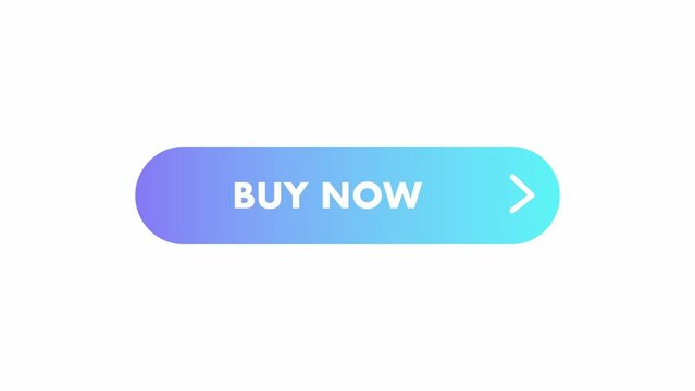 
4 buy now button animations in different colors. Colorful round button with buy now text. Isolated element or symbol on white background.
