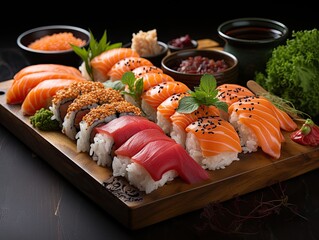 Plate with fresh sushi