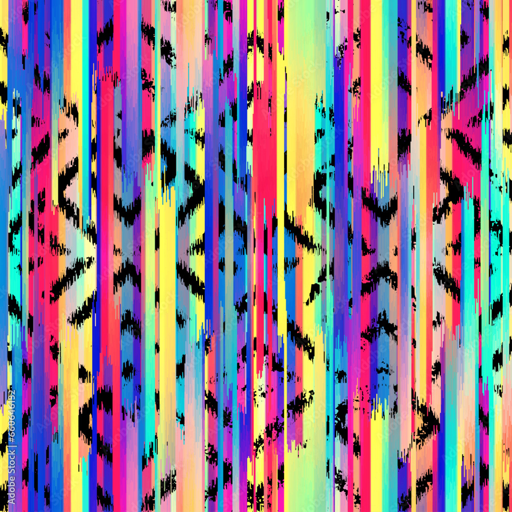 Poster Seamless striped pattern in Aztec style. Folk embroidery.. Aztec ikat style. Seamless vector image. Thin lines