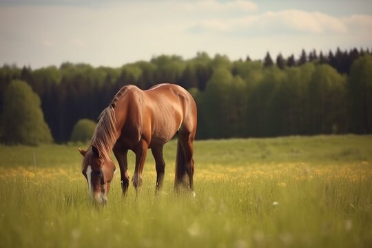 Majestic horse grazing in a field. Generative AI
