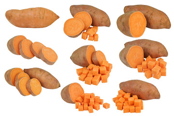Set of weet potatoes isolated on transparent background with png.