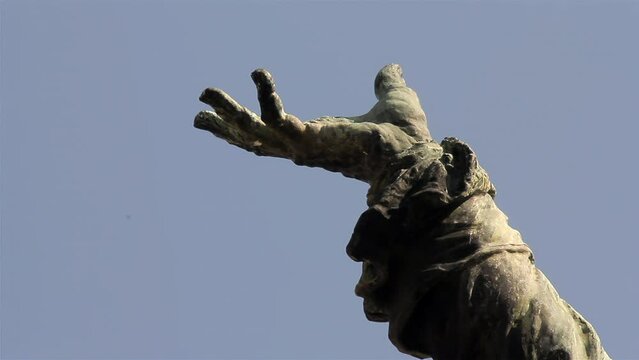 Hand of A Bronze Statue in a Public Park in Buenos Aires, Argentina. Close Up. 4K Resolution.