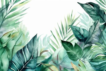 Tropical foliage border with seamless watercolor design. Generative AI