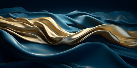 Luxurious Blue and Gold Silk Fabric Background