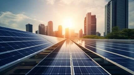 Rows of solar panels on a roof collecting sun.