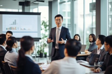 Asian businessman making business presentation at a conference room