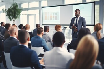 A black businessman making business presentation at a conference room