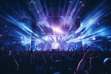 Crowd of concert audience people cheering at large venue