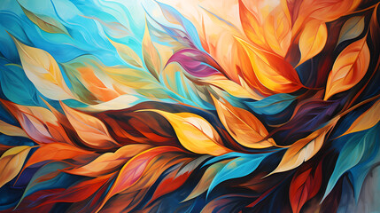 Leaves painting art abstract background for wallpapers, posters, cards, murals, rugs, hangings paint, generative ai