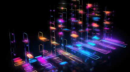 Futuristic metaverse and blockchain technology network concept with digital cubes blocks in glowing style on black background. Black Friday, Cyber Monday concept. Modern abstract design illustration..