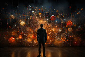 A person studying a complex equation, signifying progress in mathematical understanding. Concept of mathematical progress. Generative Ai.