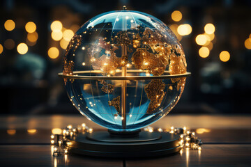 A globe with interconnected arrows, symbolizing global progress and cooperation for a better future. Concept of global unity. Generative Ai. - obrazy, fototapety, plakaty