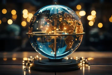 Fotobehang A globe with interconnected arrows, symbolizing global progress and cooperation for a better future. Concept of global unity. Generative Ai. © Sebastian