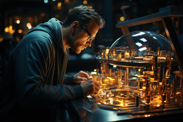 A scientist peering through a microscope, unraveling the mysteries of the microcosm. Concept of scientific inquiry. Generative Ai.