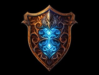 Fantasy Medieval Shield Isolated on Black Background. Shield with Game Style