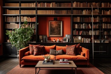 Interior of modern urban studio or living room in the appartment with contemporary designer decoration