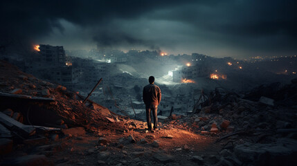Fototapeta premium Searching for Hope: A Gaze into the Post-Conflict City, Generative AI