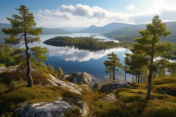 Fototapeta na wymiar Beautiful landscapes in a Nordic region. Generative AI