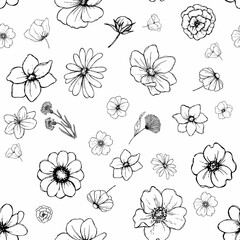 Monochrome seamless floral pattern 