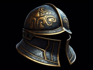 Fototapeta premium Iron Medieval War Helmet Isolated on Black Background