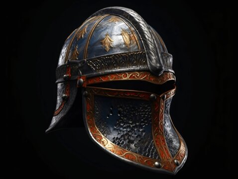 Iron Medieval War Helmet Isolated on Black Background