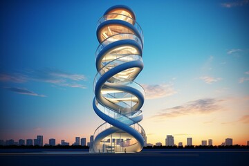 Unique skyscraper design featuring a Fibonacci spiral and windows arranged in a logarithmic spiral pattern. Generative AI - obrazy, fototapety, plakaty