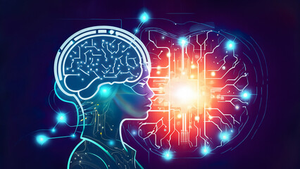 Fototapeta na wymiar AI brain of the future composed of modern artificial intelligence mechanical learning technology microchip. 4K